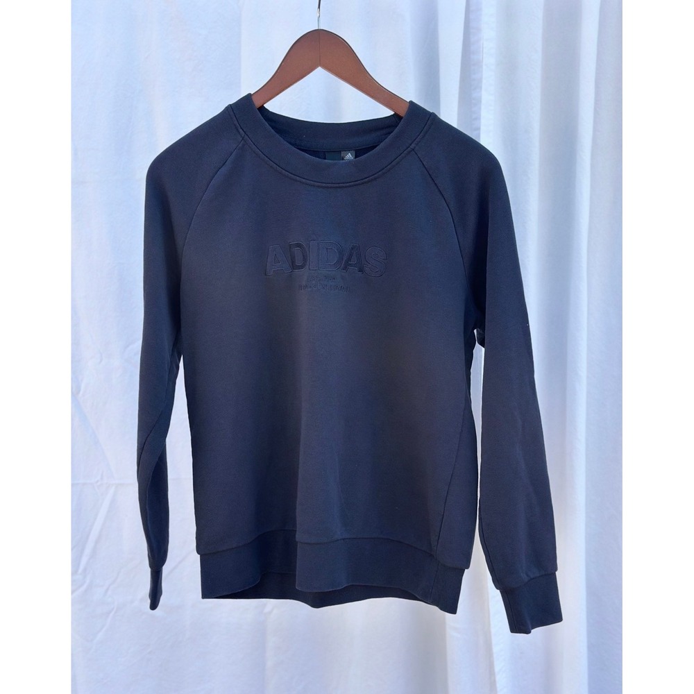 Adidas Women Navy Blue Embroidered Logo French Terry Crewneck Sweatshirt Large